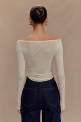 Colette Boat Neck Mesh Top - Ivory