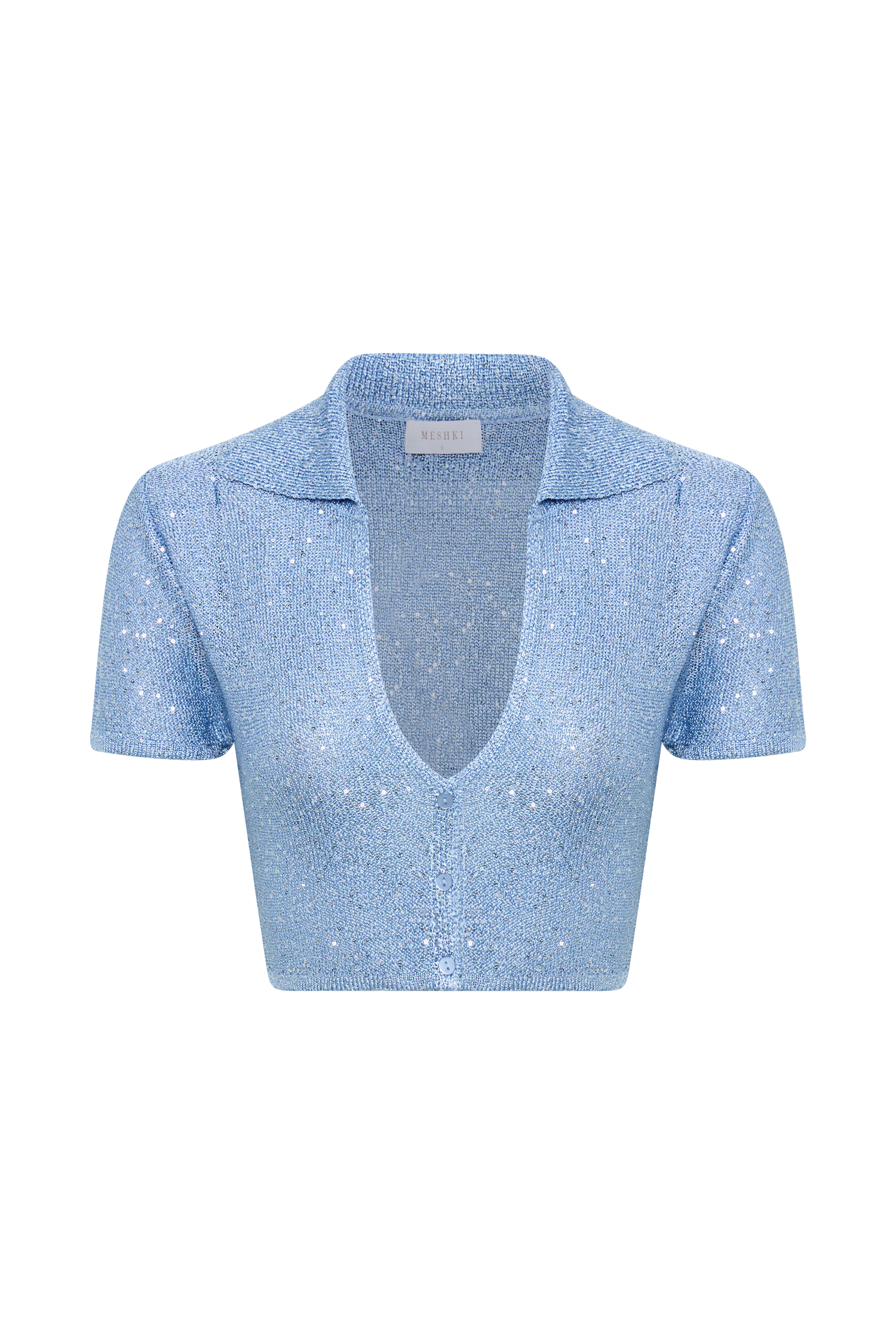Huntley Sequin Knit Crop Top - Cornflower Blue