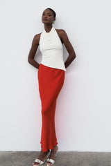 Violeta Satin Maxi Skirt - Red